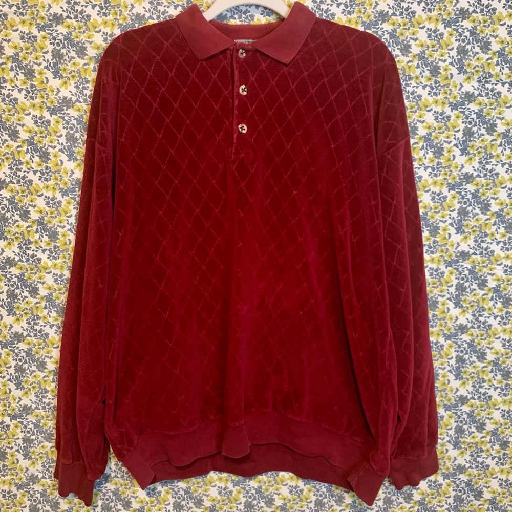 Velvet Vintage 80s/90s Diamond Patterned Burgundy Knightsbridge Menswear Sweater